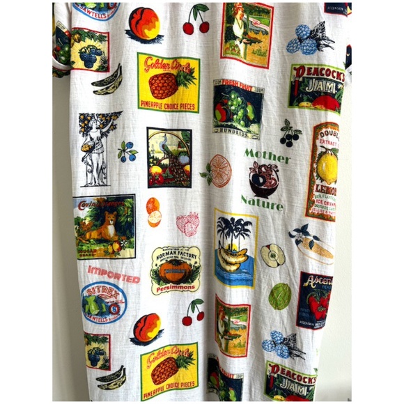 Jane + Delancey Short Sleeve Tropical Fruit Vacation Linen Blend Shirt Dress L - Picture 10 of 10